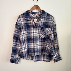 Scotch & Soda Plaid Flannel Shirt Jacket | Cropped Oversized | Blue Blush